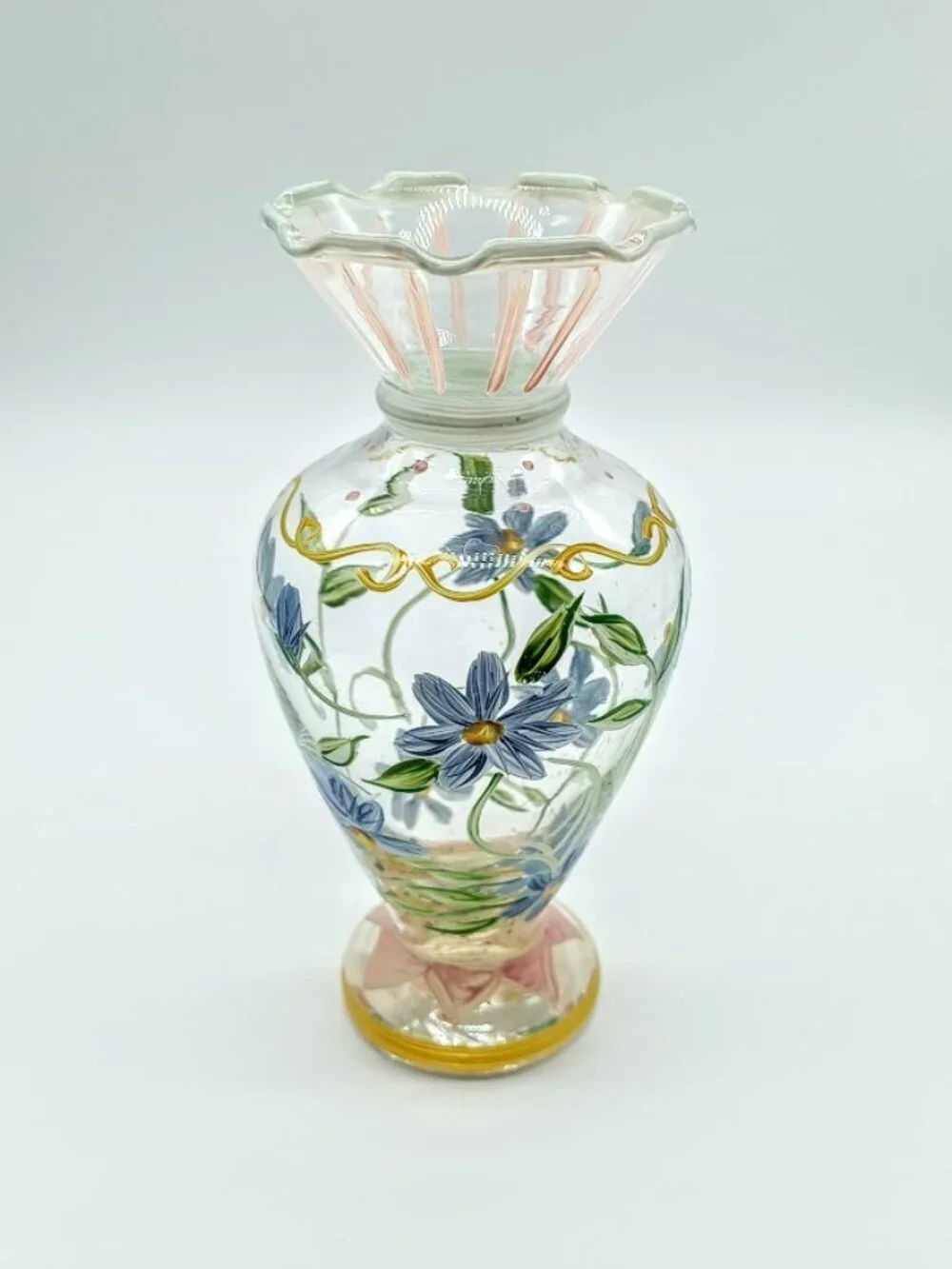 Tracy Porter Hand-Painted Pastel Blue Daisy Glass Bud Vase